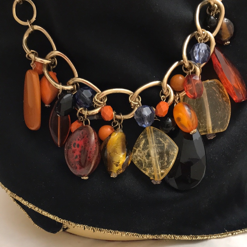 Gold-Tone Multi-Bead Statement Necklace in Orange, Amber & Black